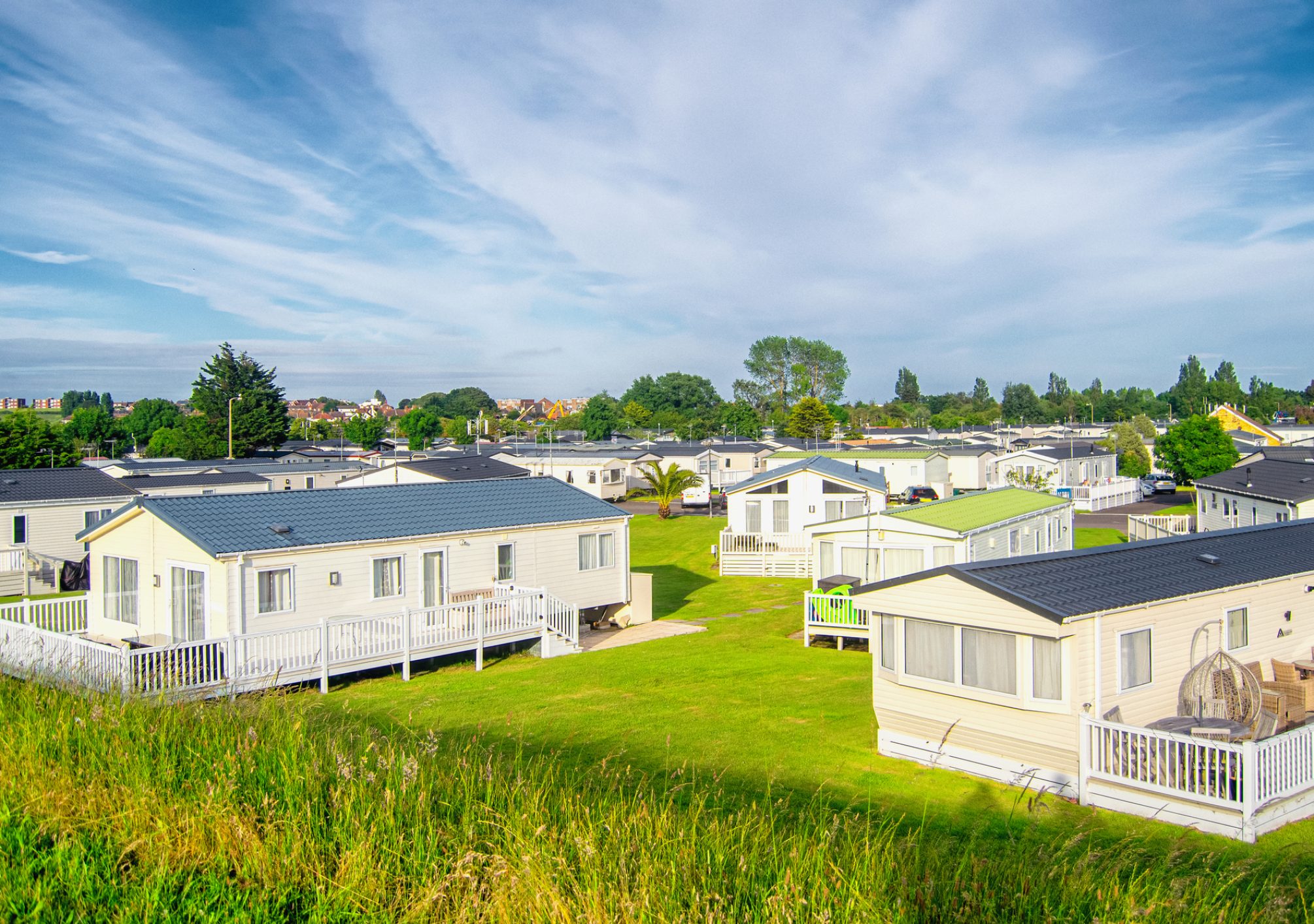 Static caravan houses in England.